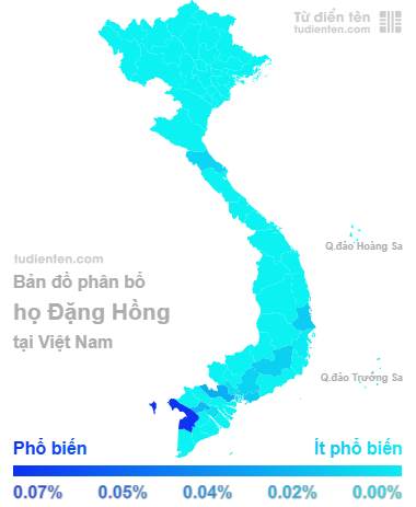 Họ Đặng Hồng phân bổ chủ yếu tại Kiên Giang, Long An và Cần Thơ.