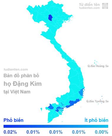 Họ Đặng Kim phân bổ chủ yếu tại Phú Thọ, Bà Rịa - Vũng Tàu và Vĩnh Long.